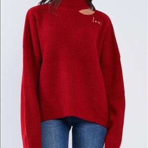 Fire Red Oversized "LOVE" Cutout Sweater